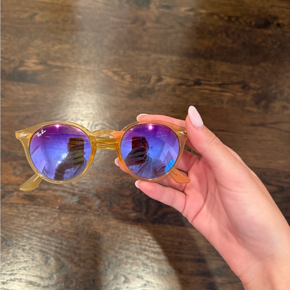 Ray-Ban Gold Frame Sunglasses with Violet Lenses